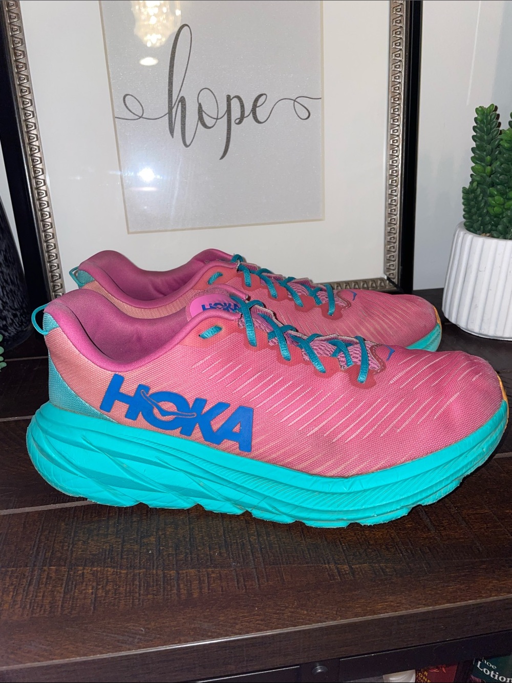 Hoka One One Rincon 3 Pink & Teal Women's Running Sneakers Size 10